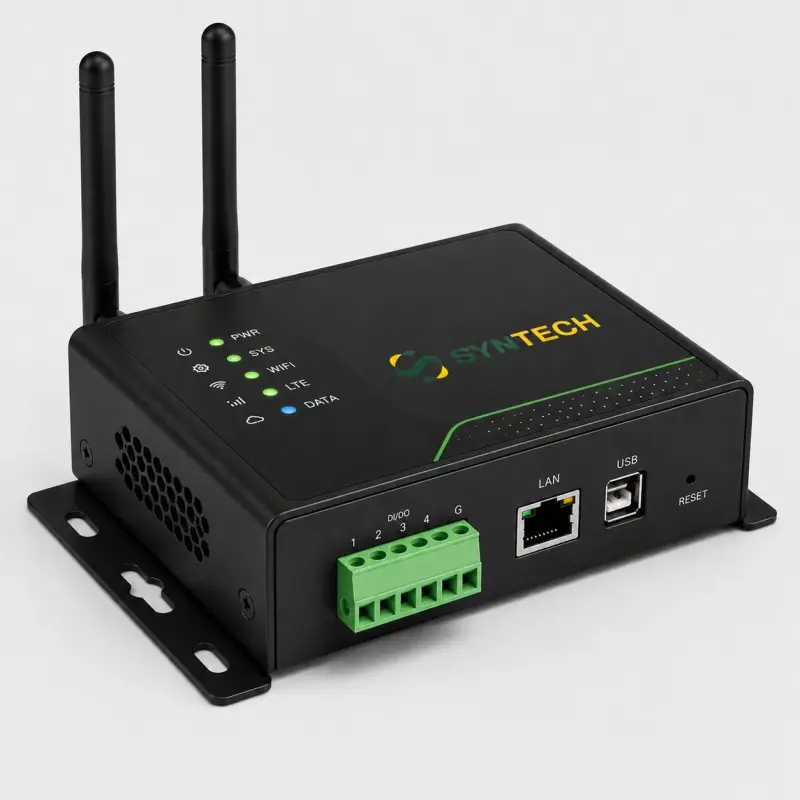 A SynTech IoT gateway with antennas and I/O ports