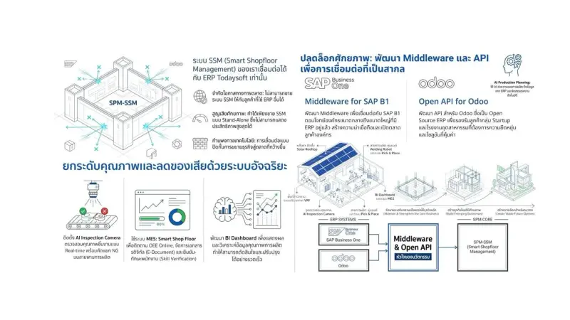 Diagram of the smart shop-floor system linking machines to ERP